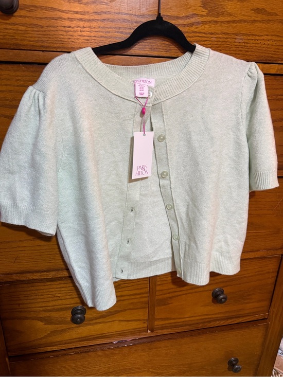 Paris Hilton Sweaters - Paris Hilton Mint Green Short Sleeve Cardigan